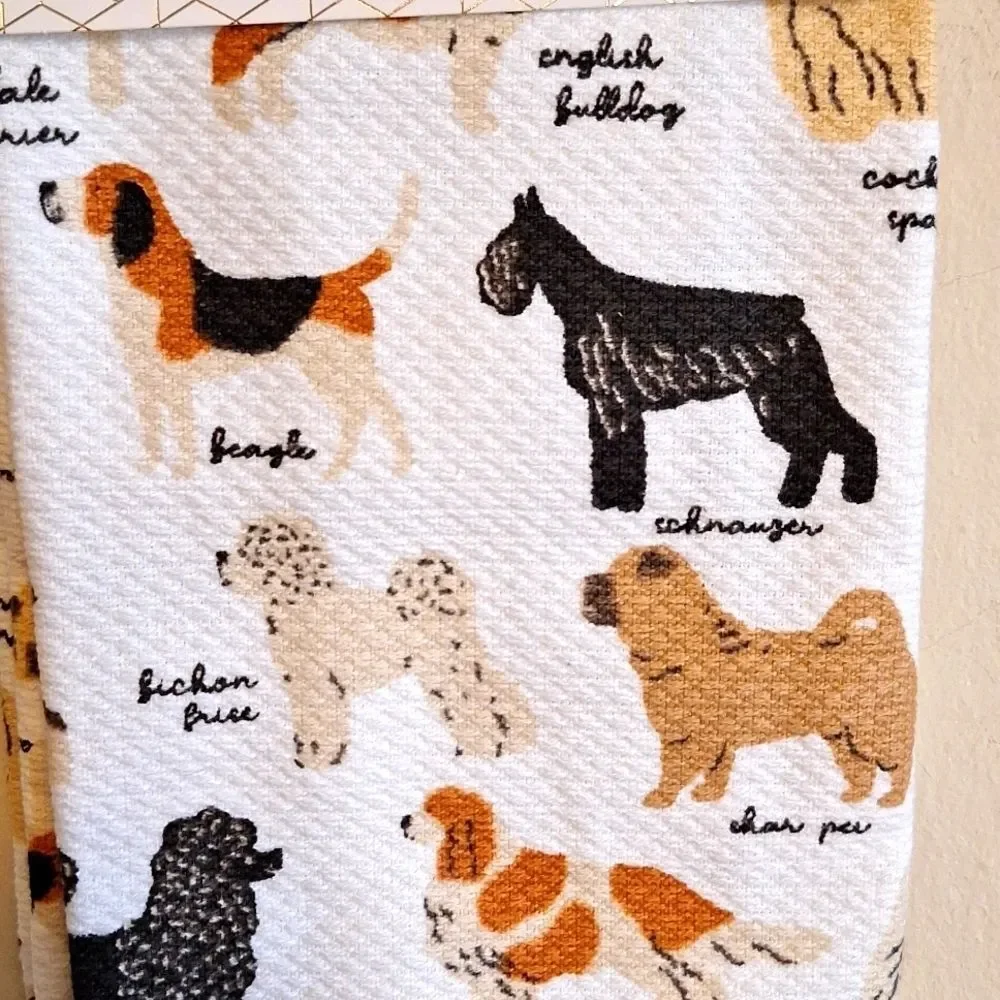 Dog breed kitchen towels K9 design cotton cloths clean up accessory